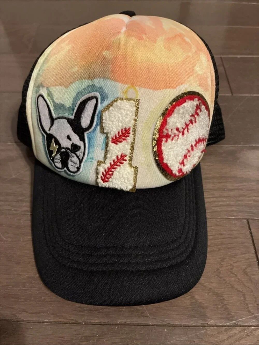 French Bulldog Baseball Patch Tie Dye Handmade Trucker Hat Unique Unisex